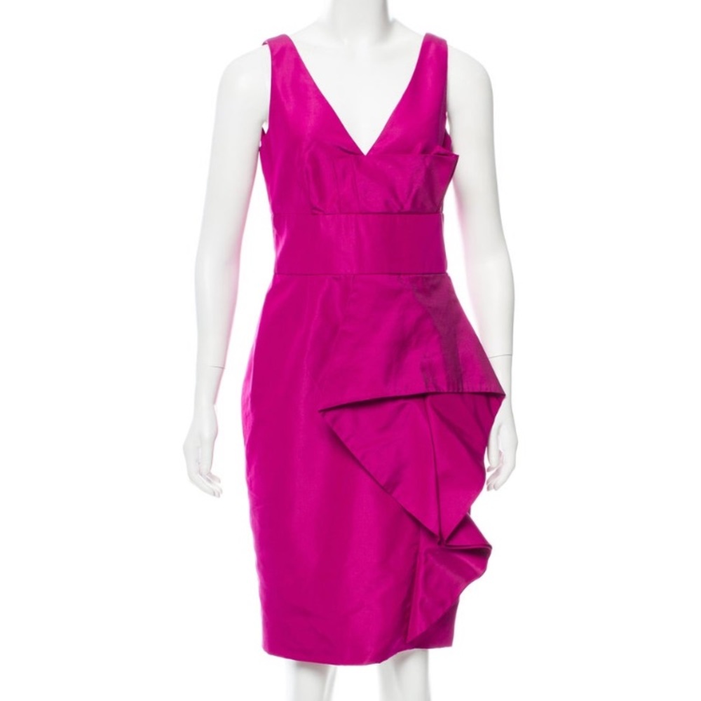 Lela Rose sleeveless fuschia ruffle dress
